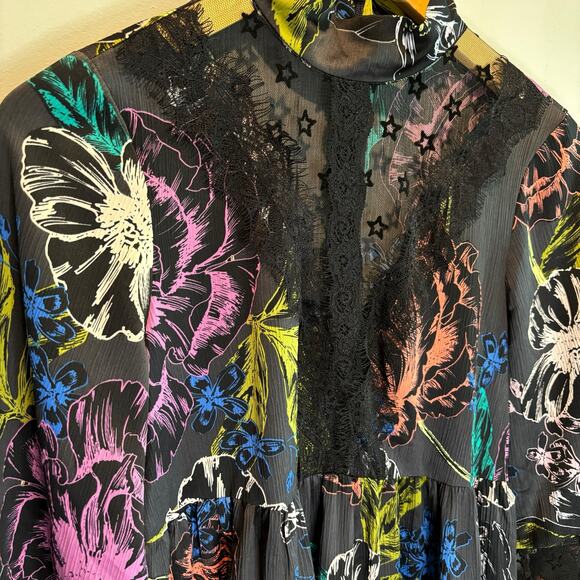 Guess Y2K Bright Floral & Sheer Star Print Babydoll Style Dress - size XS - Picture 3 of 8